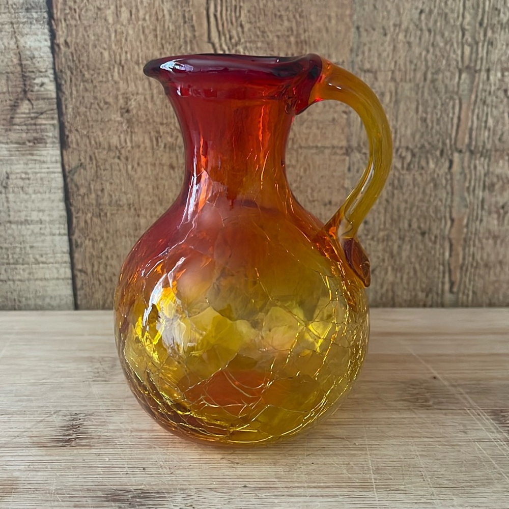 Amberina MCM Crackle Glass Mini Pitcher